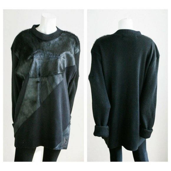Davoucci Other - Vintage Davoucci Knit Cow Skin Patchwork Long Sleeve Pullover L